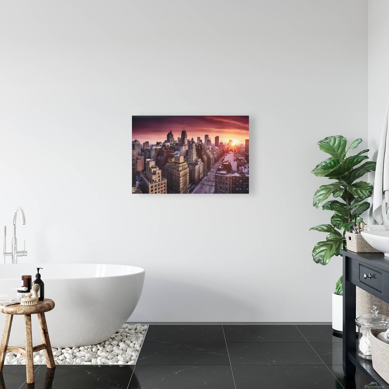 The cityscape and sunset Reproduction
