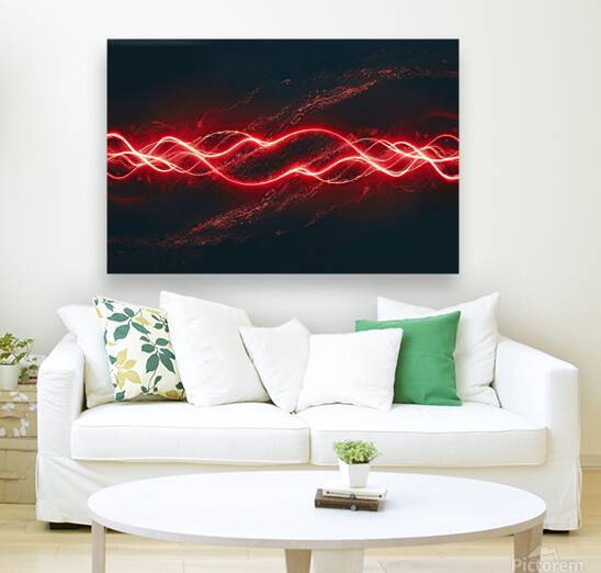 bright red wave particles in the dark background. by Marius Tomus