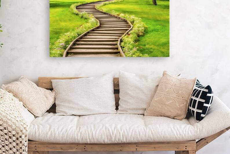 Wooden path through the lawn by Marius Tomus
