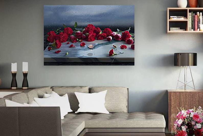 Red carnation flowers and roses are laid on a mar 1723014351.9791 by Marius Tomus