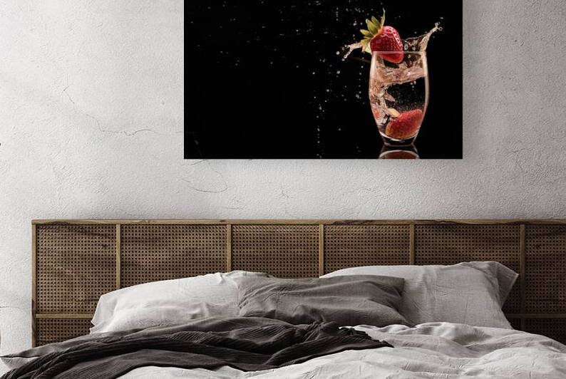 Fresh strawberry with water splash in glass on bl by Marius Tomus