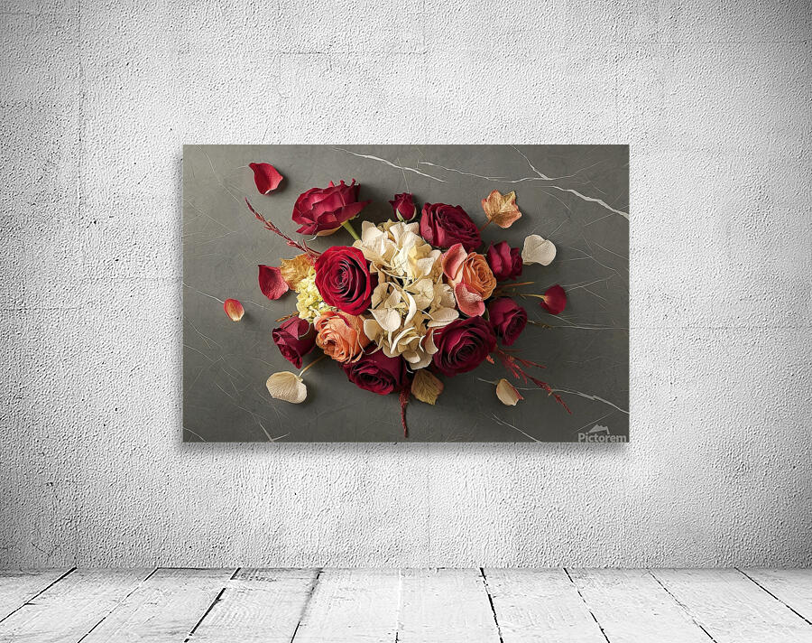 Autumn creative composition roses hydrangea flowe Wall Preview