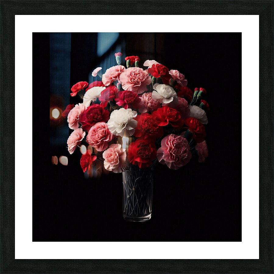 Carnations in full black background2 Picture Frame print