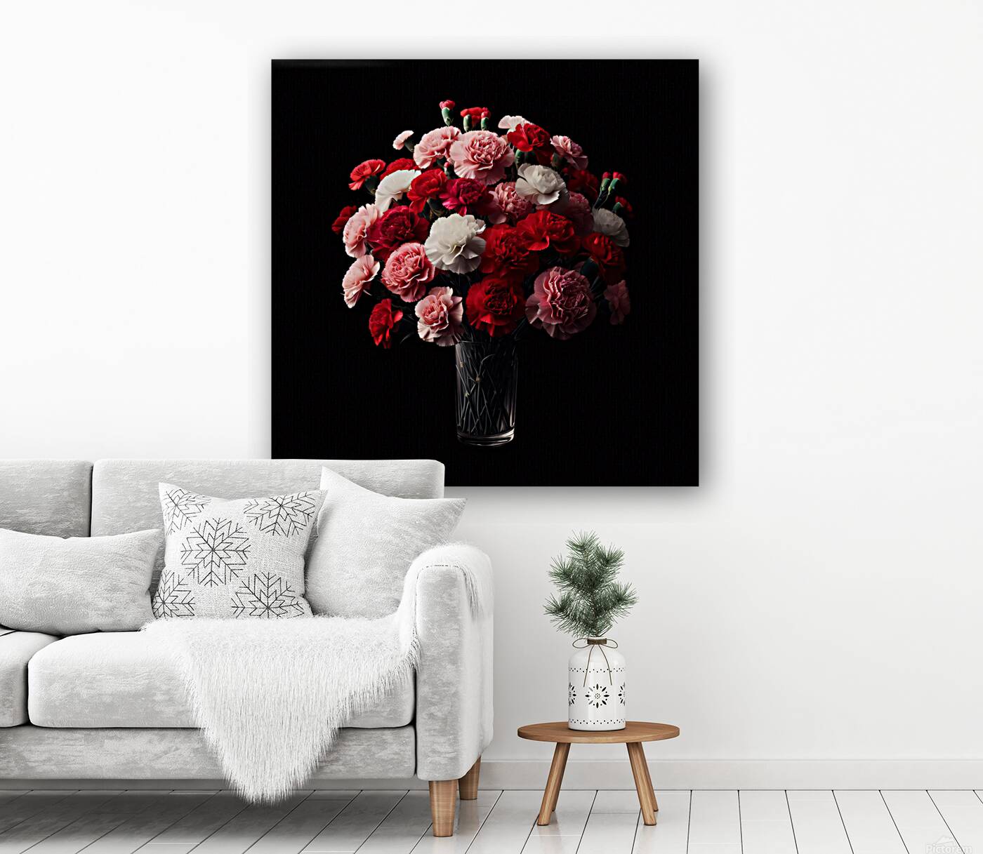 Carnations in full black background2 Reproduction