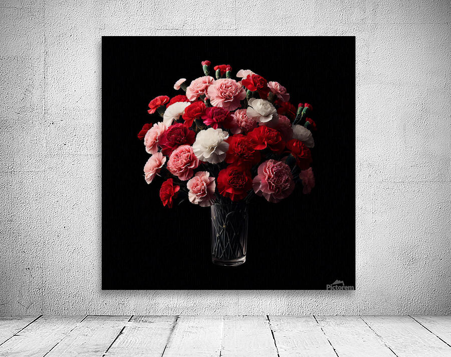 Carnations in full black background2 Wall Preview