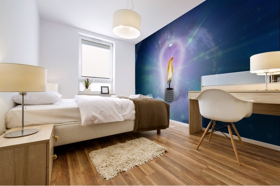 Light Bulb with Flame Mural print