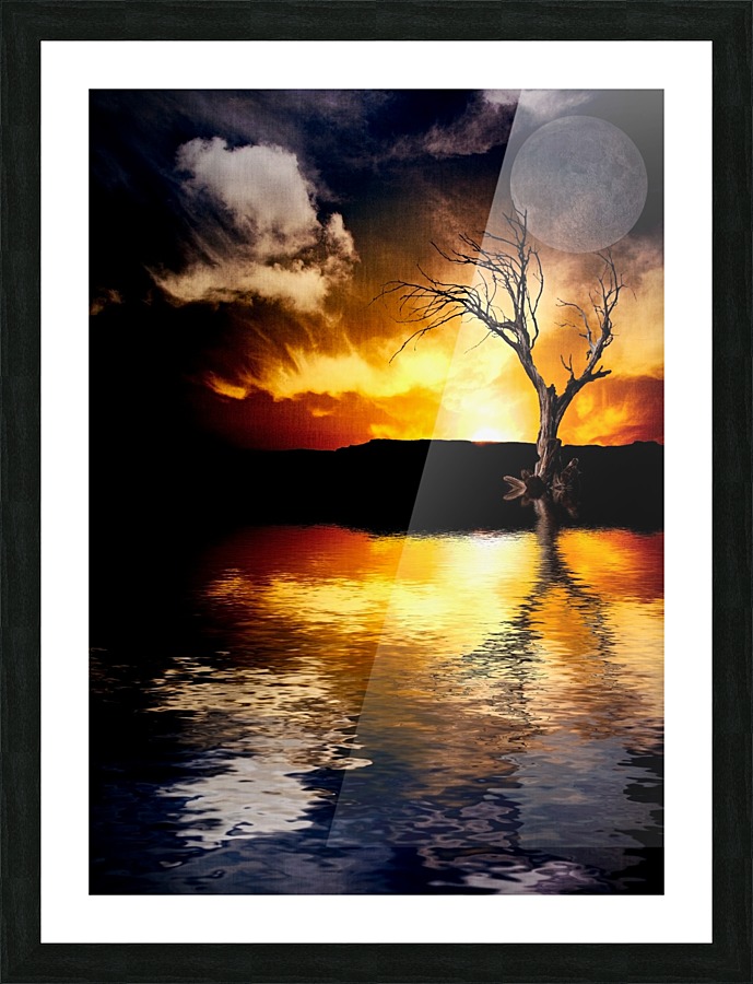 Dramatic Sunset Over Calm Lake Picture Frame print