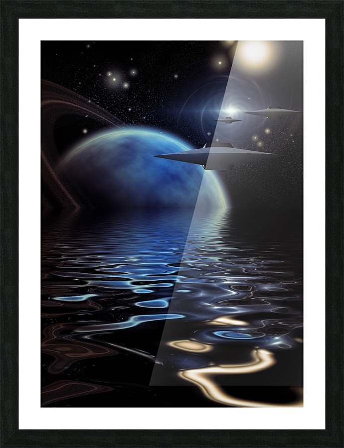 Spacecrafts Over Alien Sea Picture Frame print