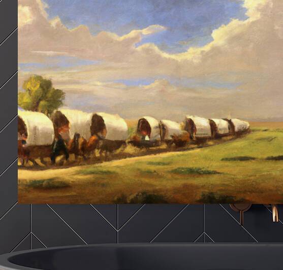 Wagon Train Across a Prairie by aiddia