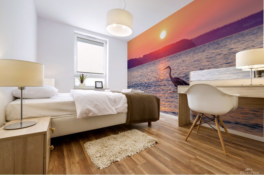 Blue Heron Sunrise Mural print