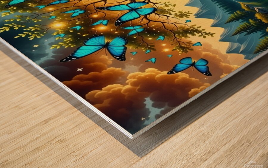 Emerald Butterflies Dream  Wood print