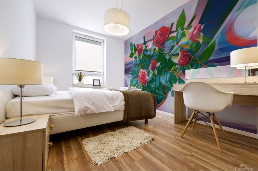 Roses in window Mural print