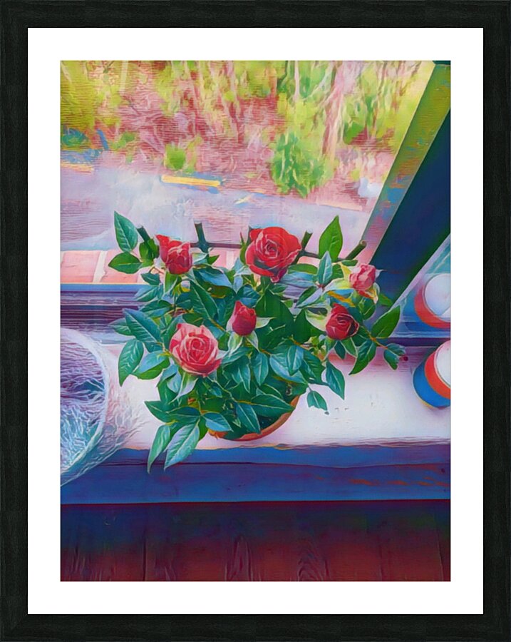 Roses in window Picture Frame print