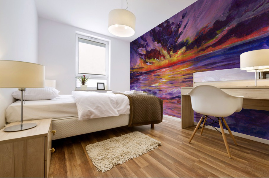 Purple cloudy seascape Mural print