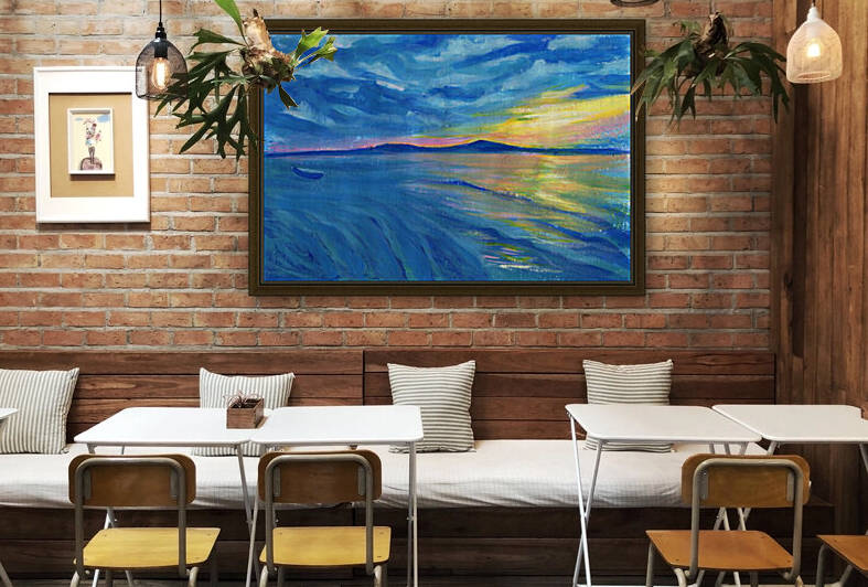 Blue abstract sunset water scape by Anna Ponomarenko
