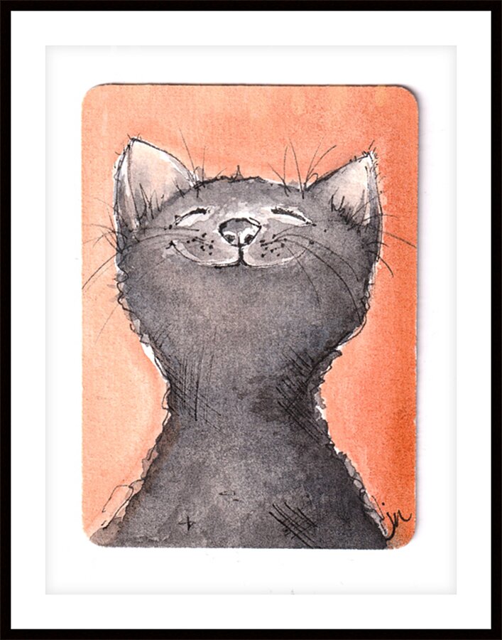 Gray Cat Watercolor Art Print by awanderingpalette