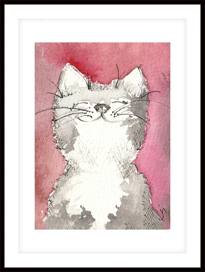 Gray & White Cat Watercolor Art Print by awanderingpalette