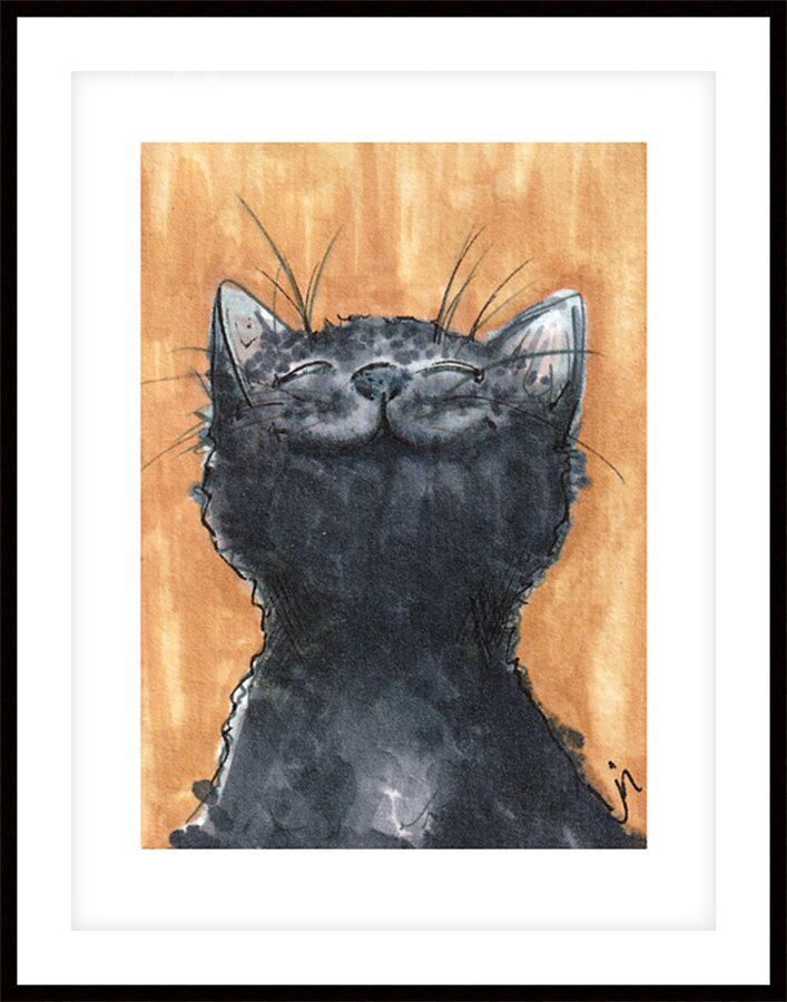 Black Cat Watercolor & Ink Art Print by awanderingpalette
