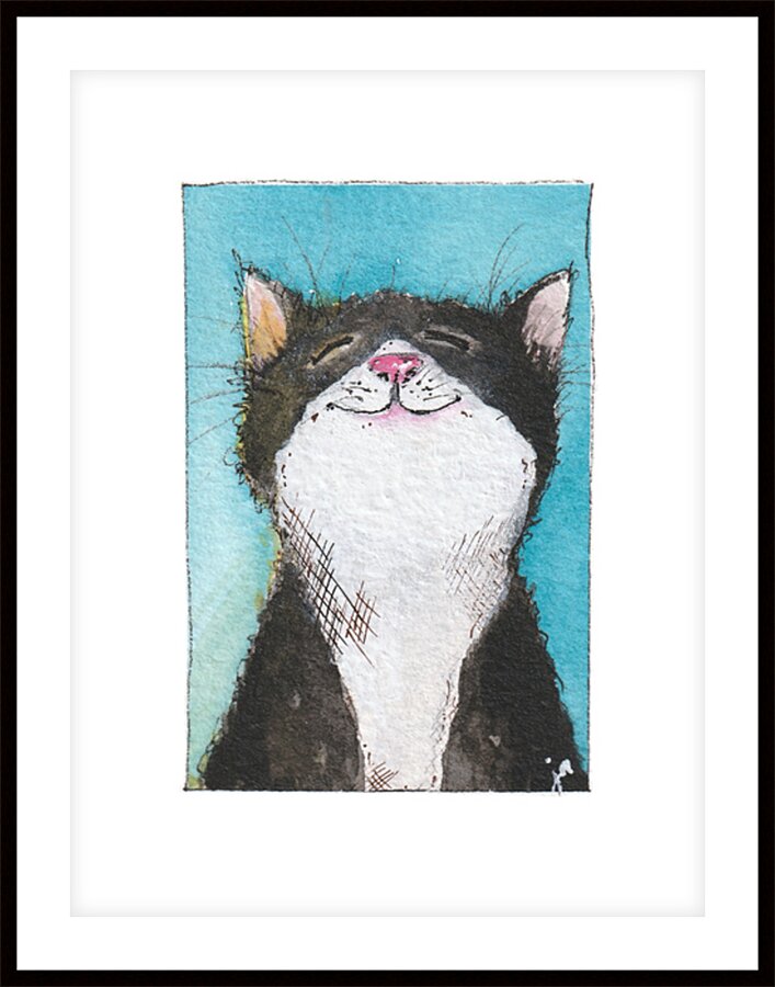 Tuxedo Cat Watercolor & Mixed Media Art Print by awanderingpalette