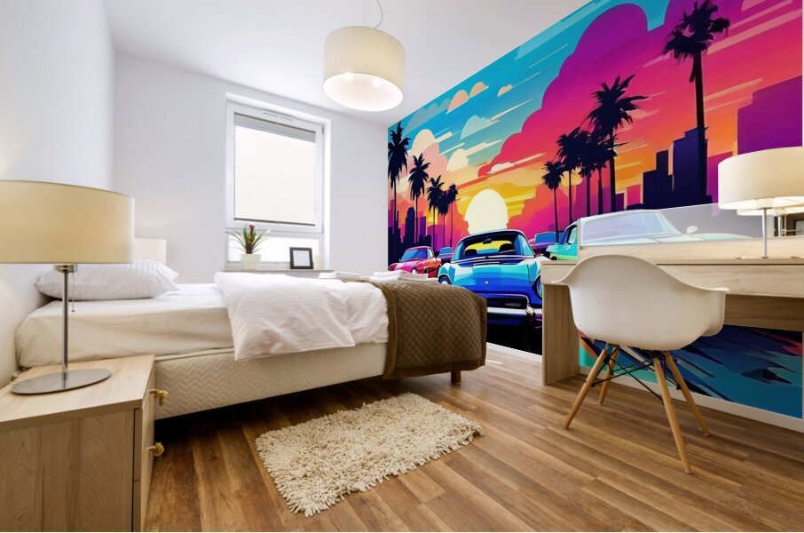 Retro Sunset Pursuit Mural print