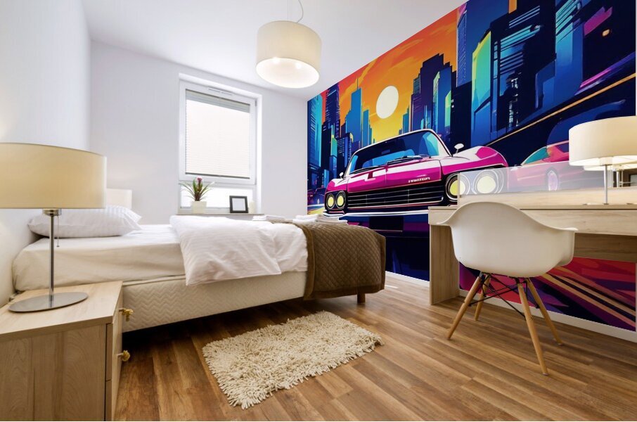 Zooming through the city streets Mural print