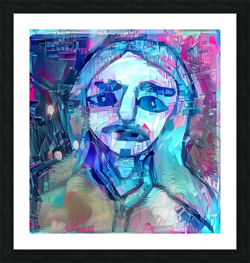 blue block portrait Picture Frame print