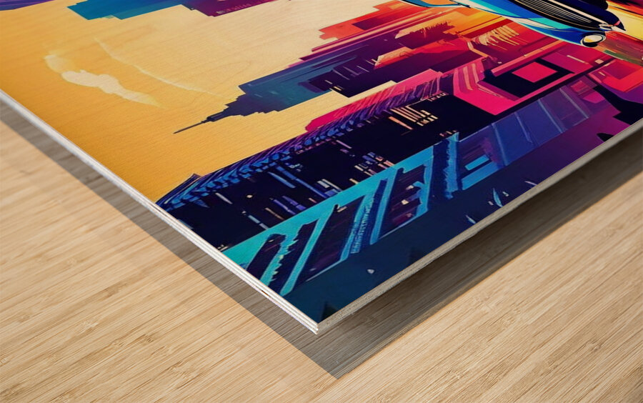 Retro Cityscape Wood print