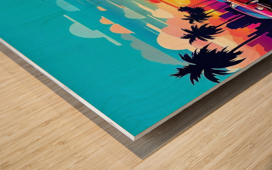 Retro Sunset Pursuit Wood print