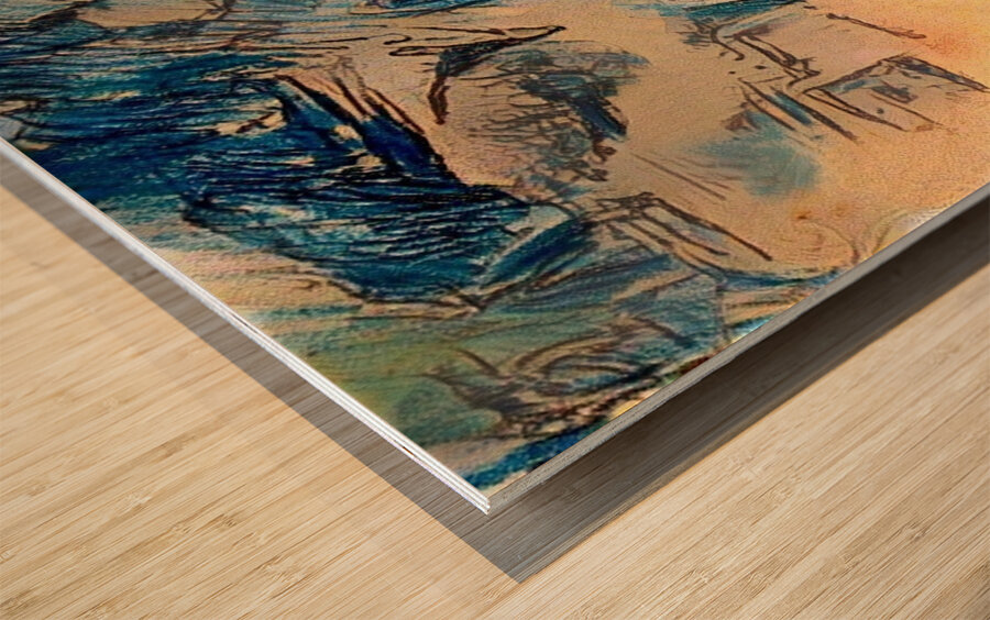 Blue Sketch Wood print