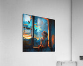 A woman in a simple dress leans on a window sill of an old house Acrylic Print