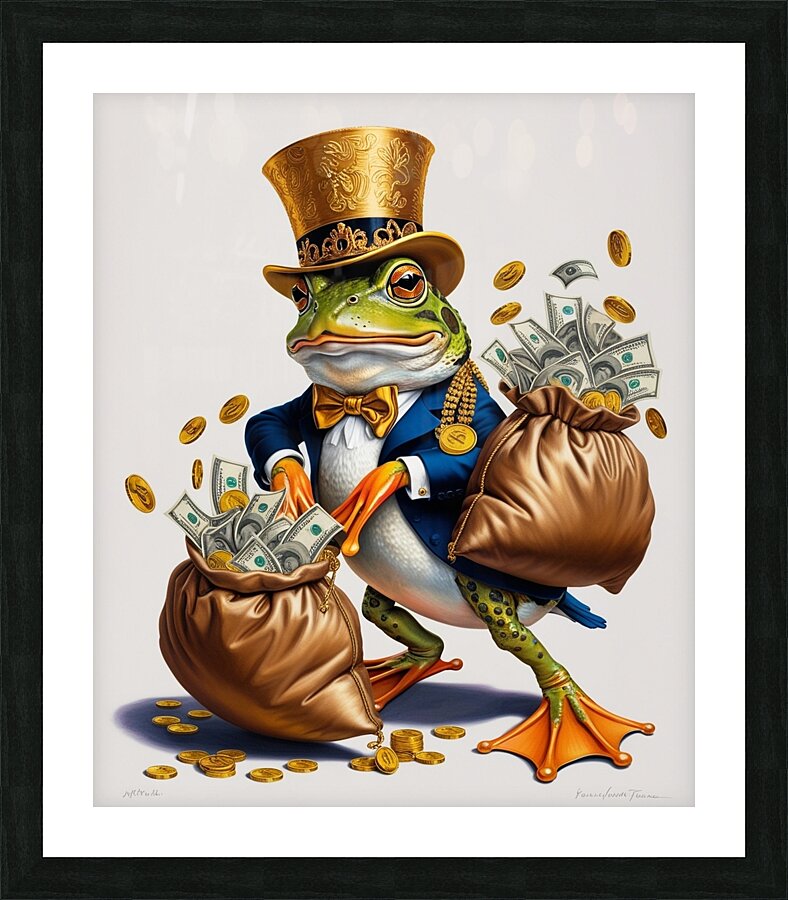 A whimsically adorned frog sporting a grandiose g Picture Frame print