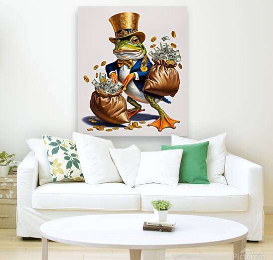 A whimsically adorned frog sporting a grandiose g Reproduction