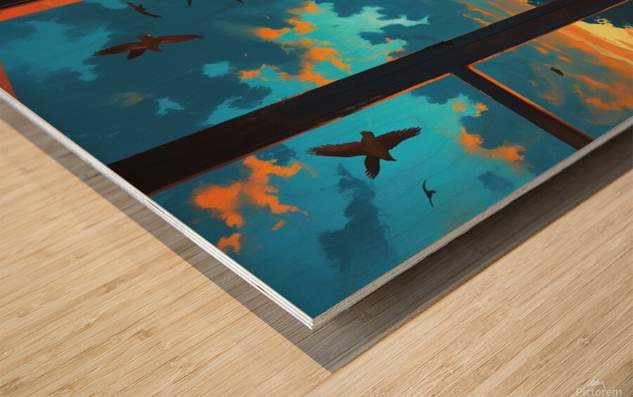 A woman in a simple dress leans on a window sill of an old house Wood print