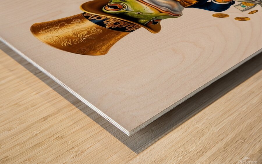 A whimsically adorned frog sporting a grandiose g Wood print