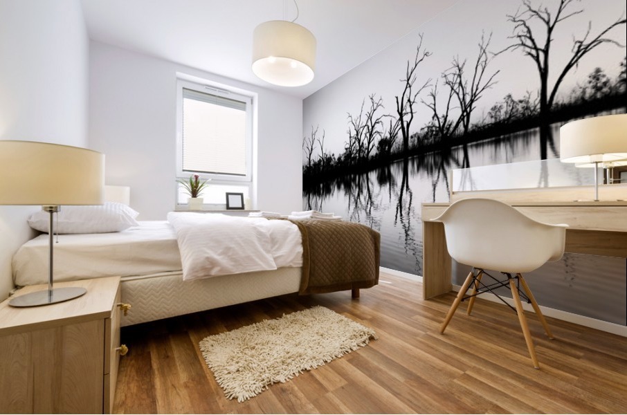 B W Lake Sunset 2 Mural print