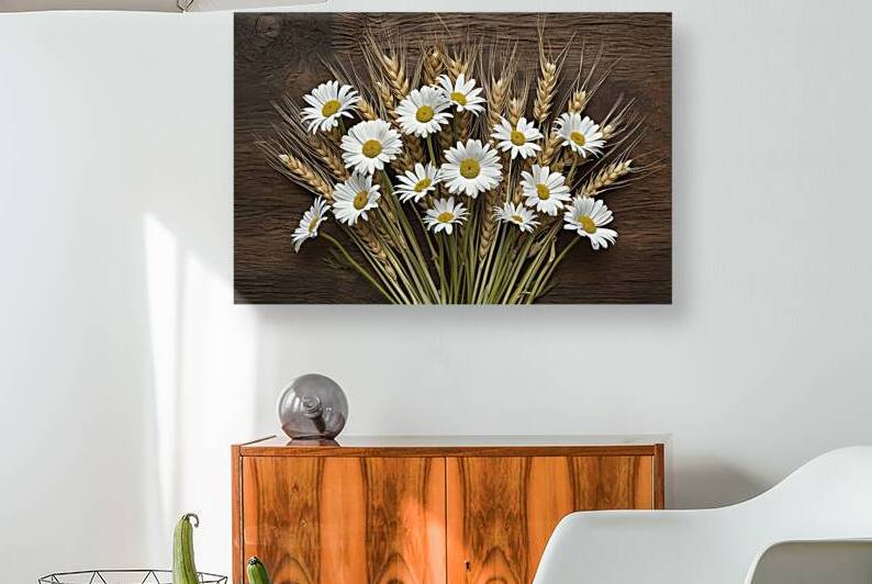 A serene and rustic arrangement of white daisies by Mitica Mihaila