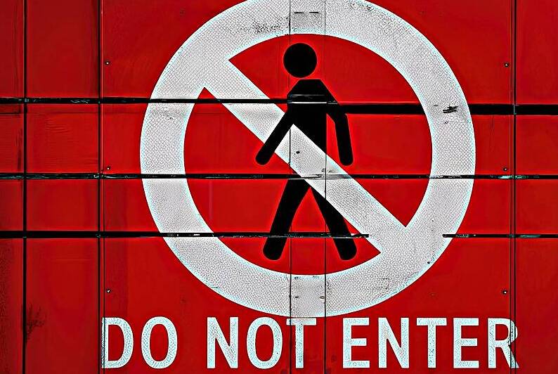 A striking image of a red signboard featuring a p by Mitica Mihaila