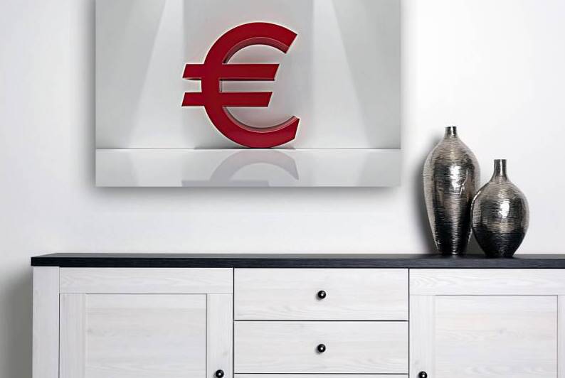 A striking and simple design of a red Euro symbol by Mitica Mihaila