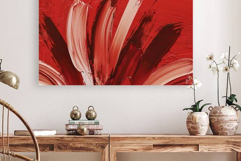 A striking abstract painting created with red oil by Mitica Mihaila