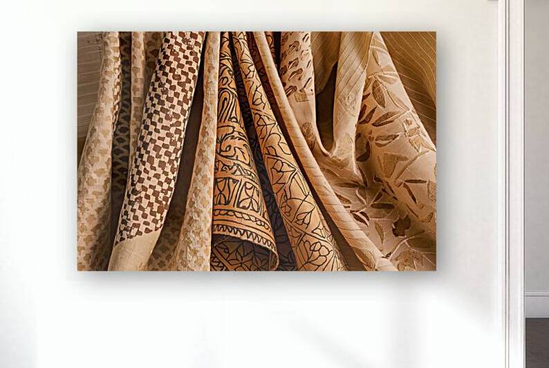A stunning display of block prints on a beige pla by Mitica Mihaila