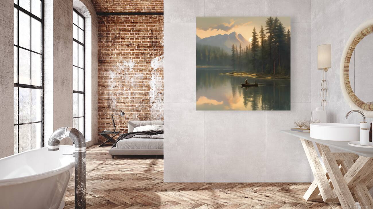 ranquil Reflections: A Wilderness Fishing Scene Reproduction