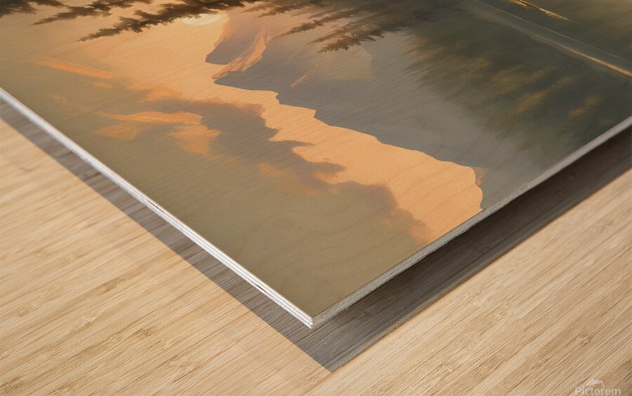 ranquil Reflections: A Wilderness Fishing Scene Wood print