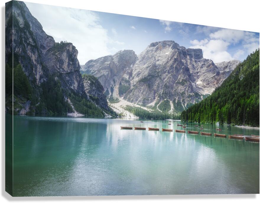 Pragser Wildsee and Dolomites mountains Canvas Print