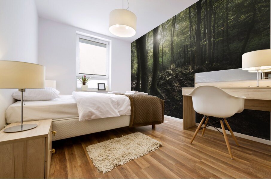 Three trees in the forest Mural print