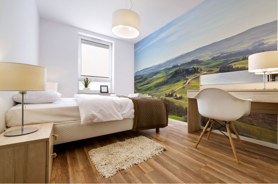 Rural landscape at sunset in the Crete Senesi. Tuscany Italy Mural print