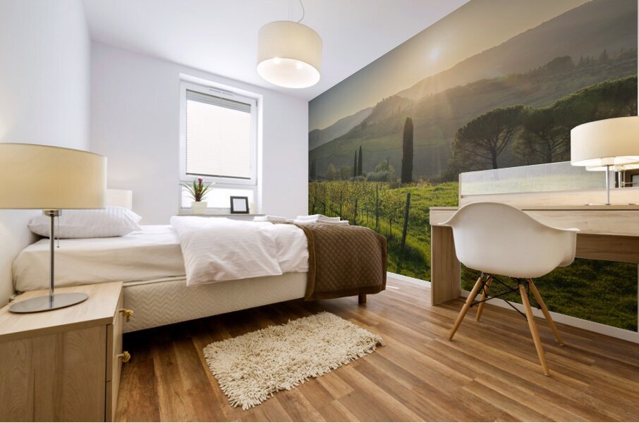 Chianti vineyards landscape at sunset. Tuscany Mural print