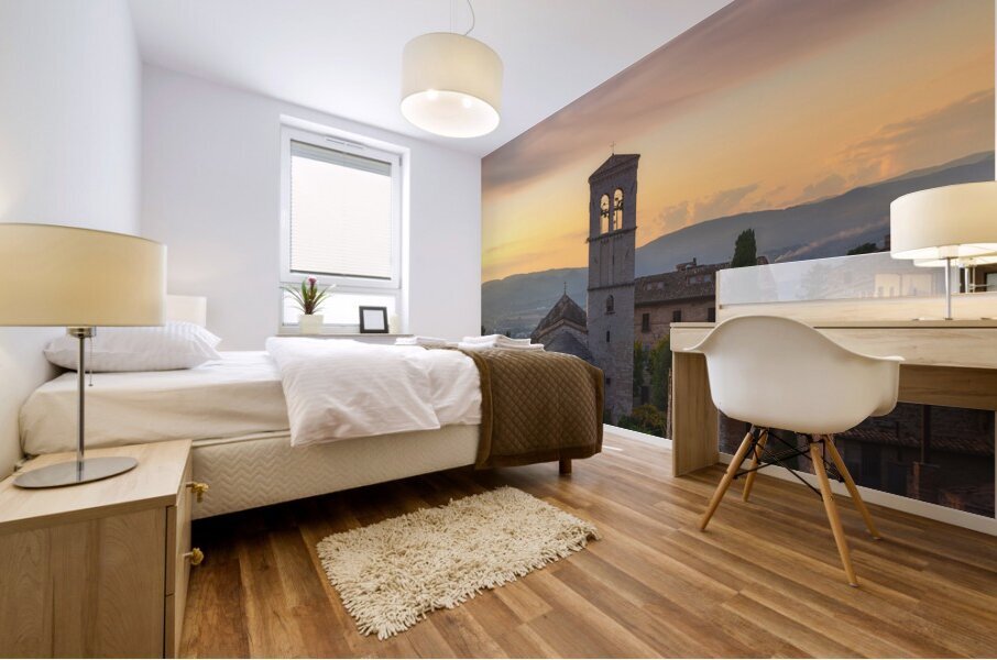 Assisi town and Santa Maria Maggiore church. Umbria Italy Mural print