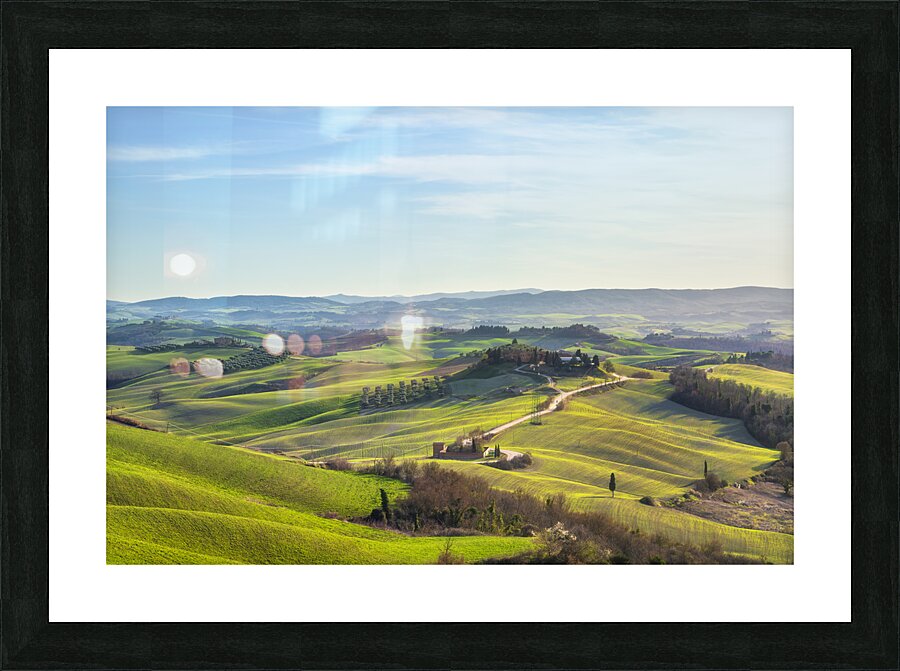 Rural landscape at sunset in the Crete Senesi. Tuscany Italy Picture Frame print