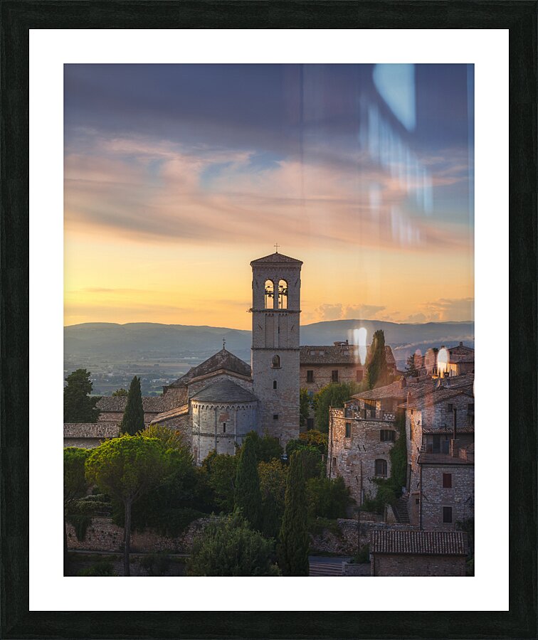 Assisi town and Santa Maria Maggiore church. Umbria Italy Picture Frame print