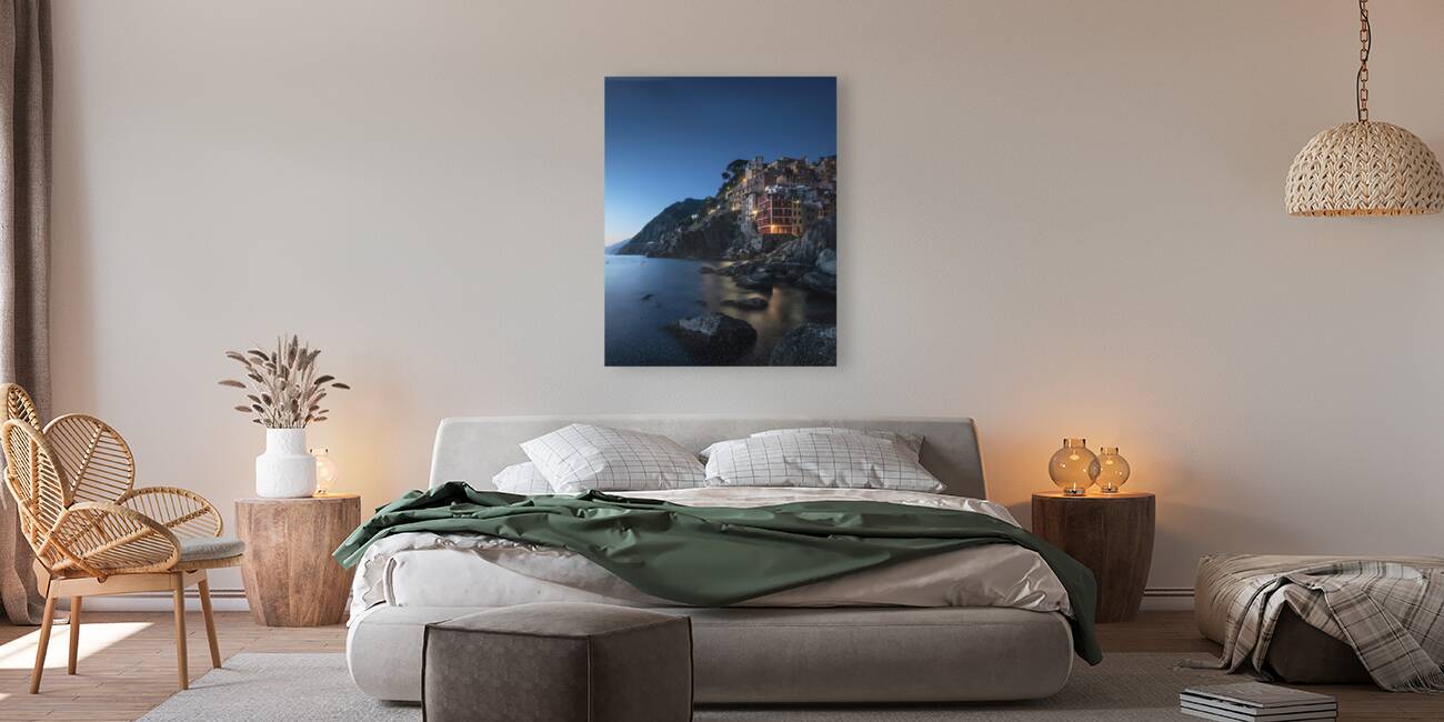 Blue twilight over the fishing village of Riomaggiore Reproduction